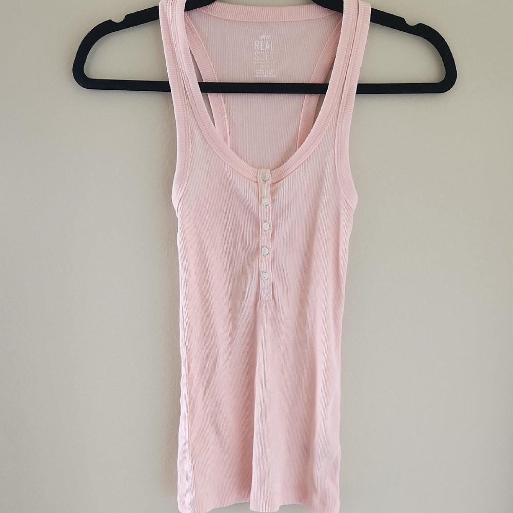 Aerie Light Pink Button-Front Tank Top